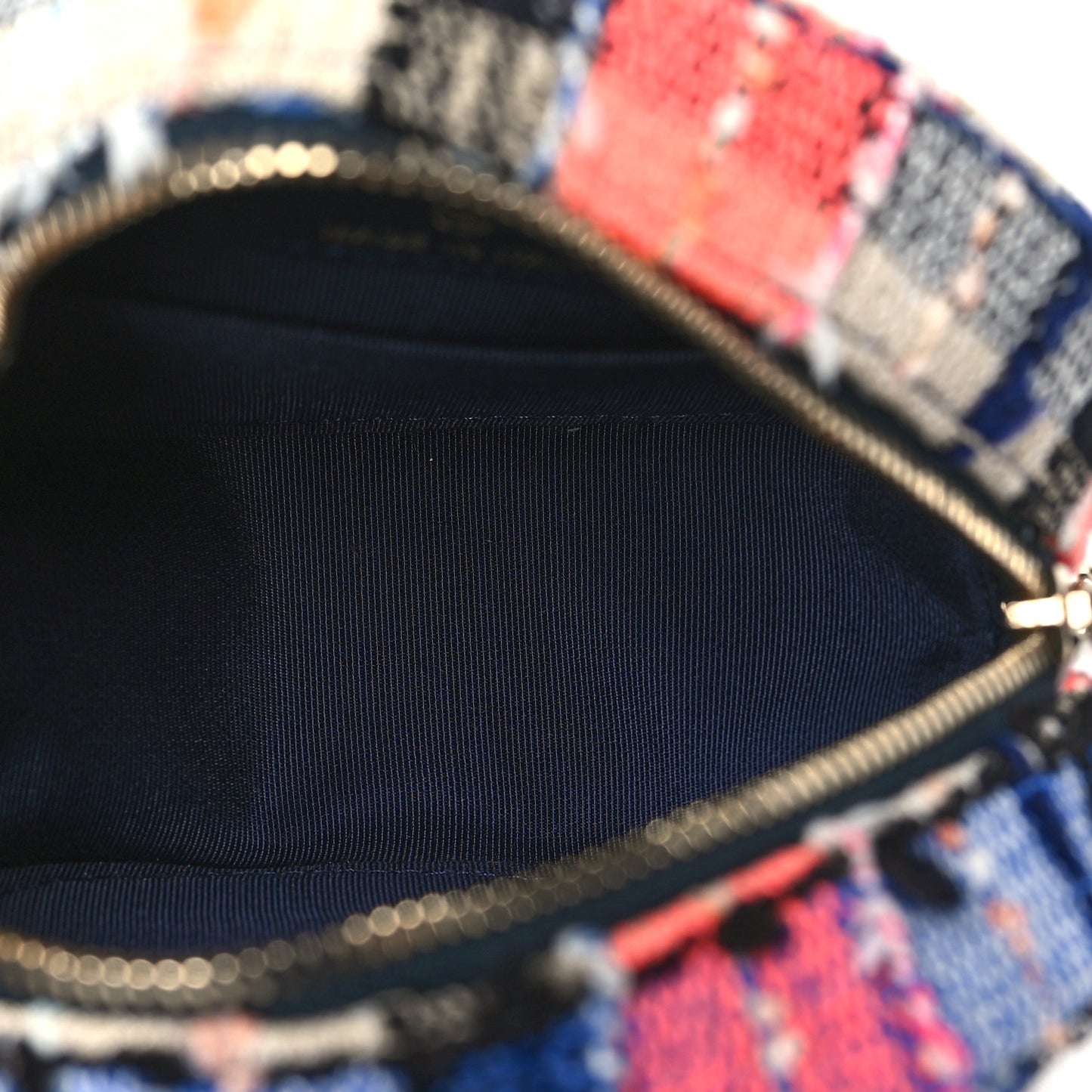 Tweed Quilted Round Clutch With Chain Blue Orange Multicolor