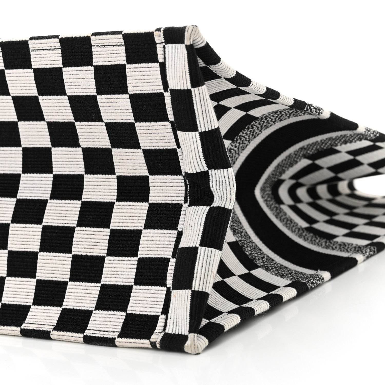 Christian Dior Canvas Embroidered Checkered Book Tote Black White 10 of 13