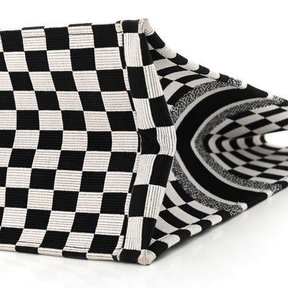 Christian Dior Canvas Embroidered Checkered Book Tote Black White 10 of 13