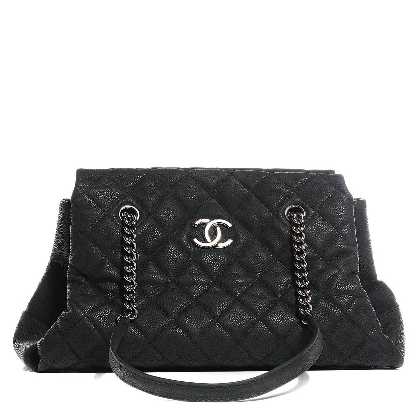 Iridescent Caviar Quilted Lady Pearly Tote Black