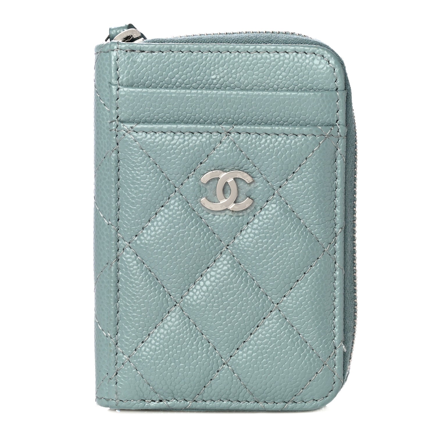 Chanel Caviar Quilted Zip Card Holder Light Blue 1 of 13