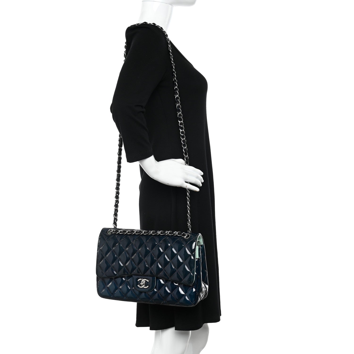 Chanel Patent Quilted Jumbo Double Flap Dark Green 2 of 13