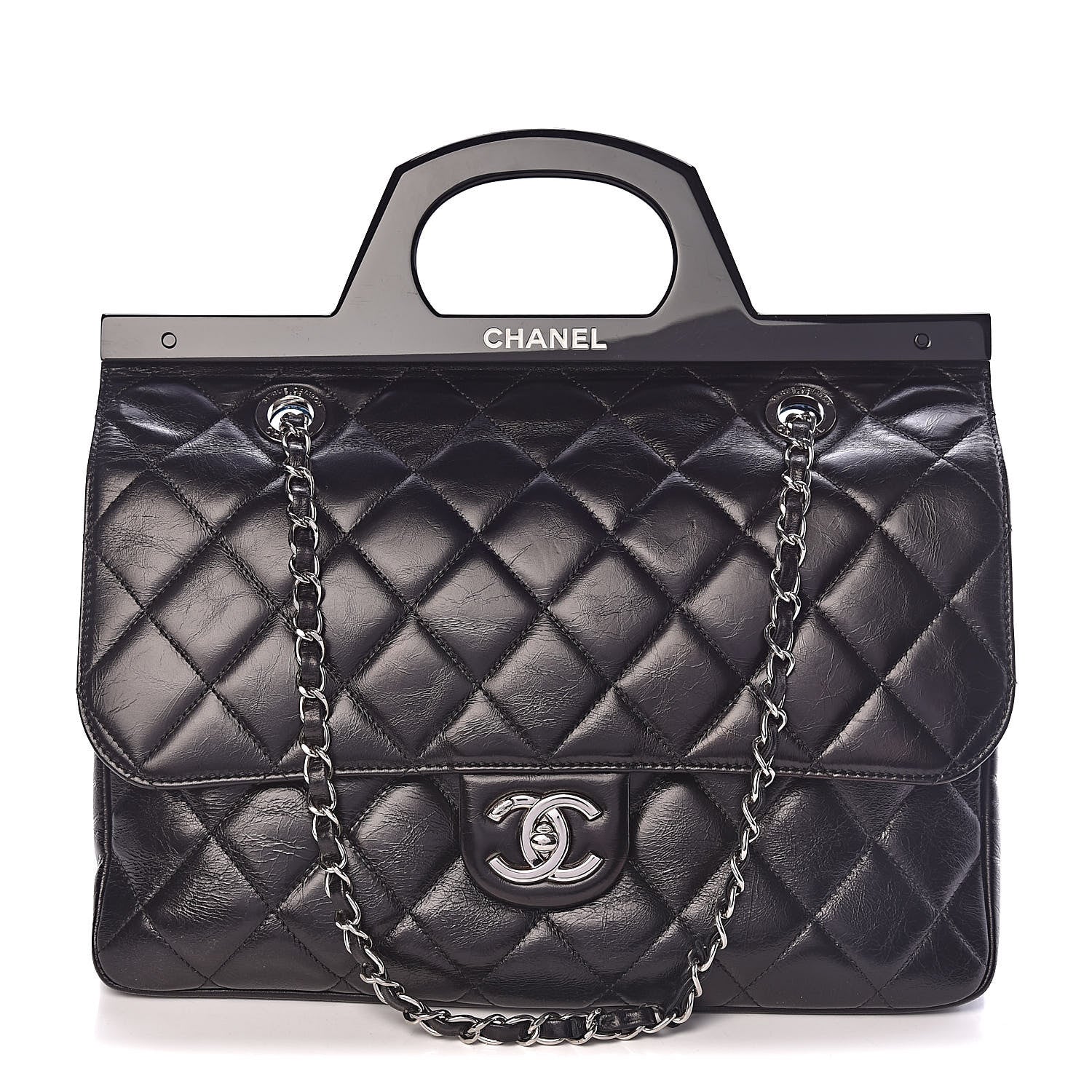 Chanel Glazed Calfskin Quilted Small CC Delivery Tote Black 1 of 10