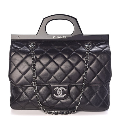 Chanel Glazed Calfskin Quilted Small CC Delivery Tote Black 1 of 10