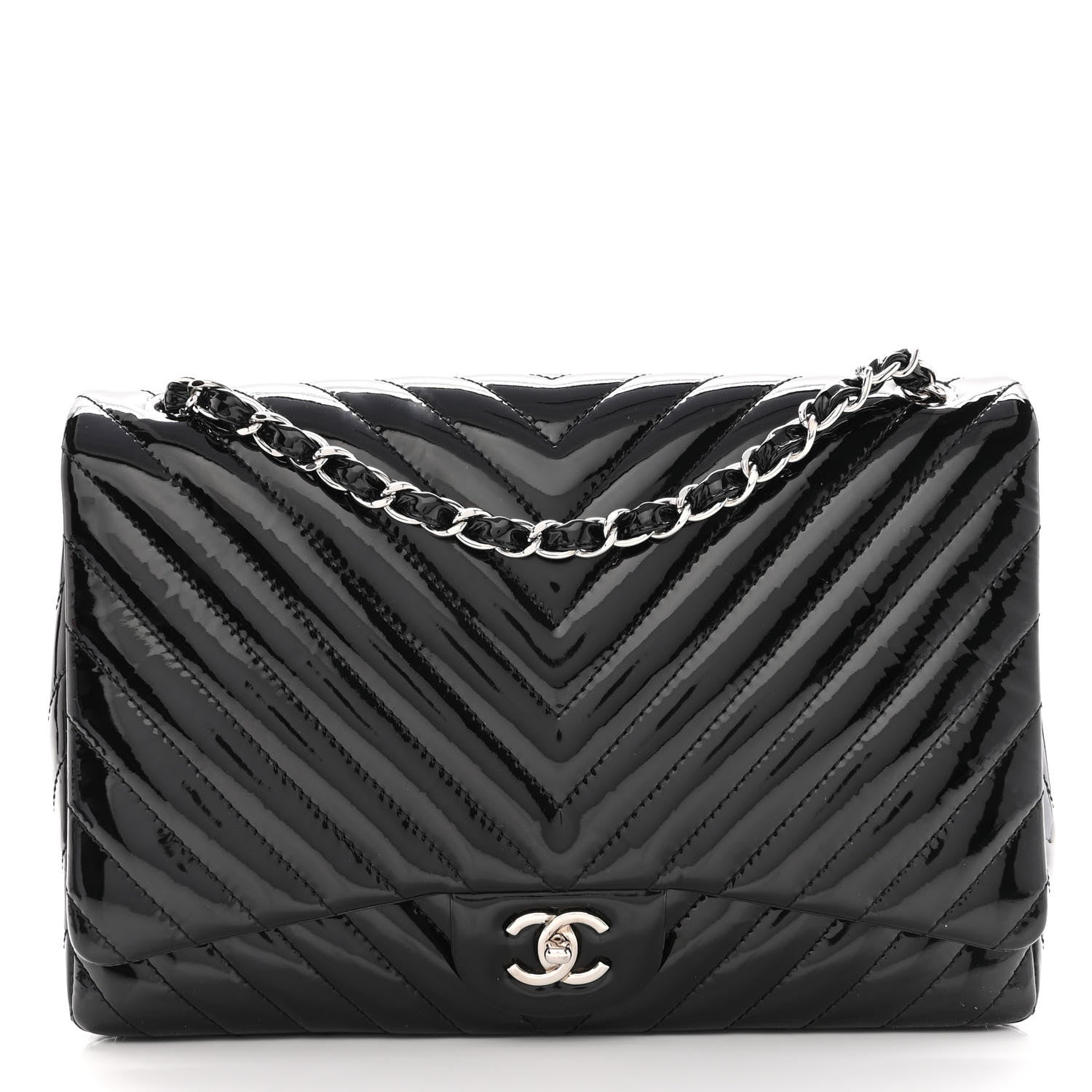 Chanel Patent Chevron Quilted Maxi Single Flap Black 1 of 10