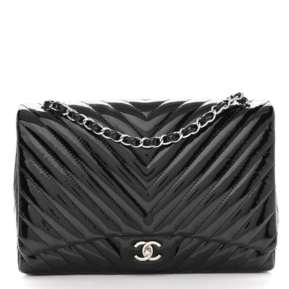 Chanel Patent Chevron Quilted Maxi Single Flap Black 1 of 10