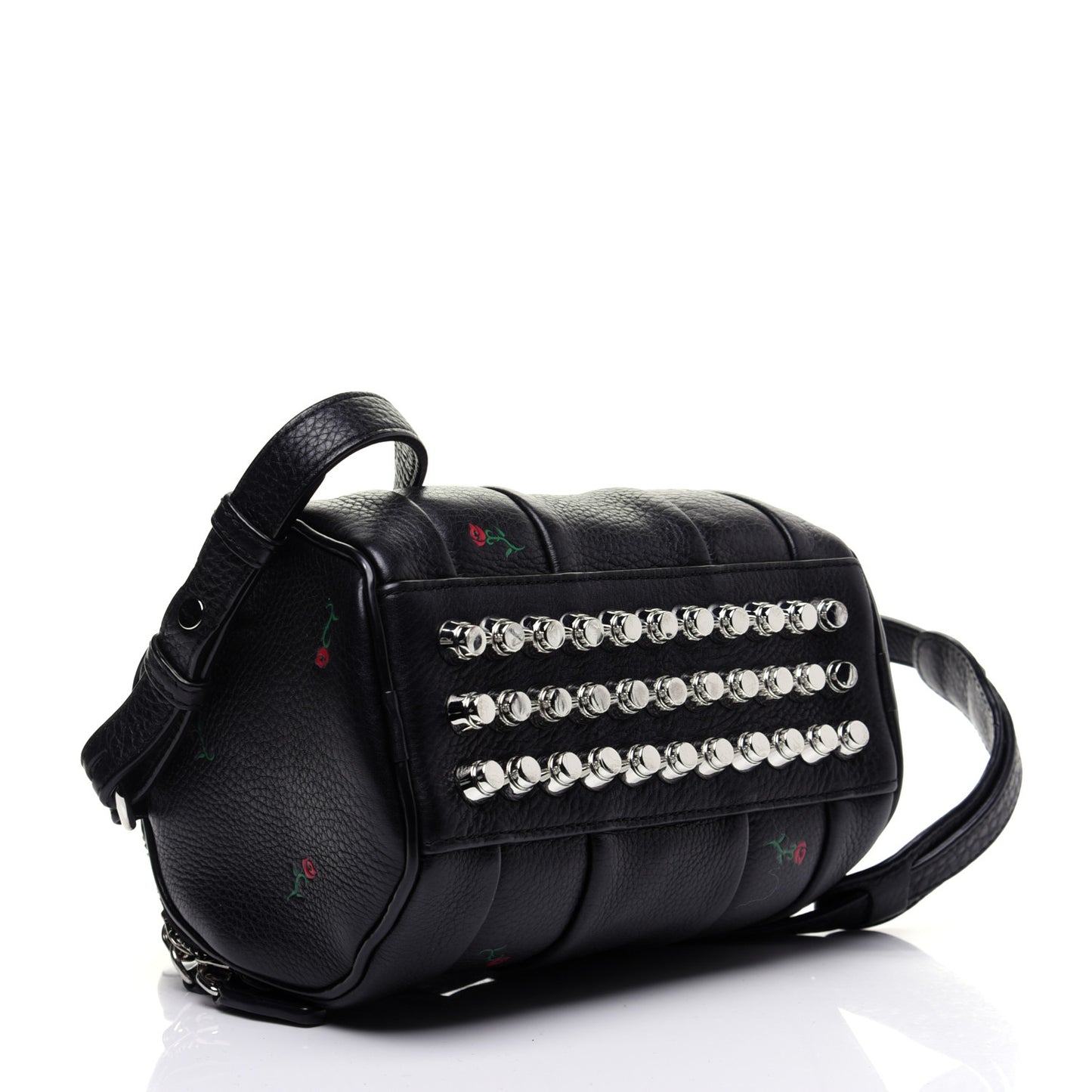 Pebbled Lambskin Rose Printed Mini Rockie Black Silver Hardware
