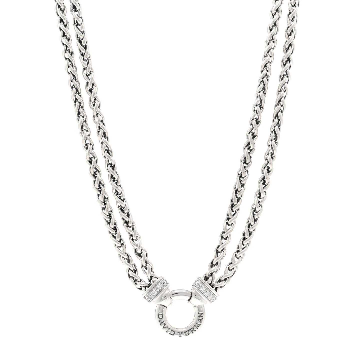 Sterling Silver Diamond 18mm Double Wheat Chain Necklace
