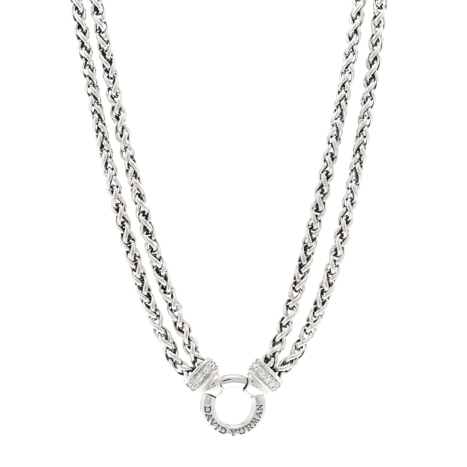 David Yurman Sterling Silver Diamond 18mm Double Wheat Chain Necklace 1 of 4
