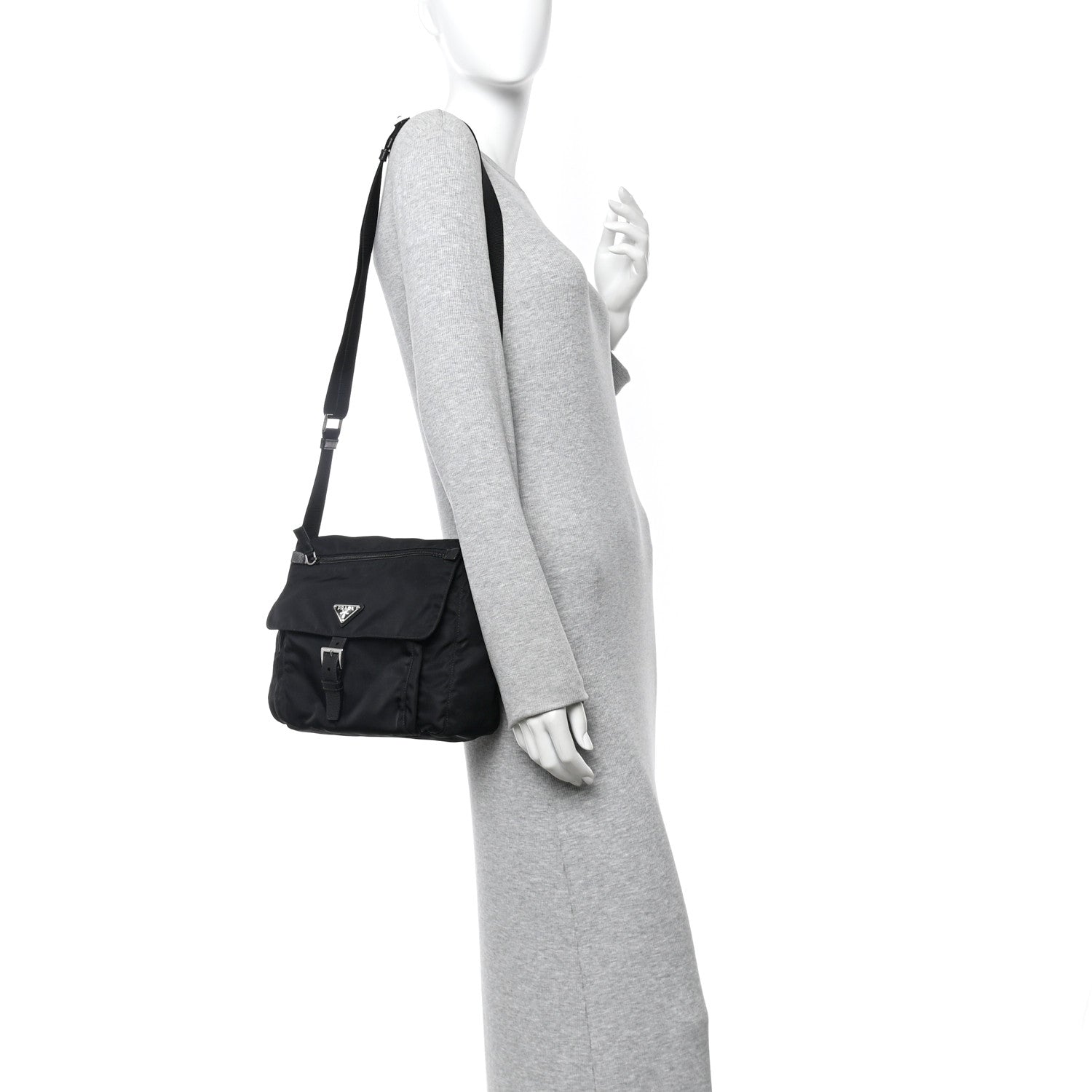 Prada Nylon Vela Saffiano Single Buckle Messenger Shoulder Bag Black 2 of 10