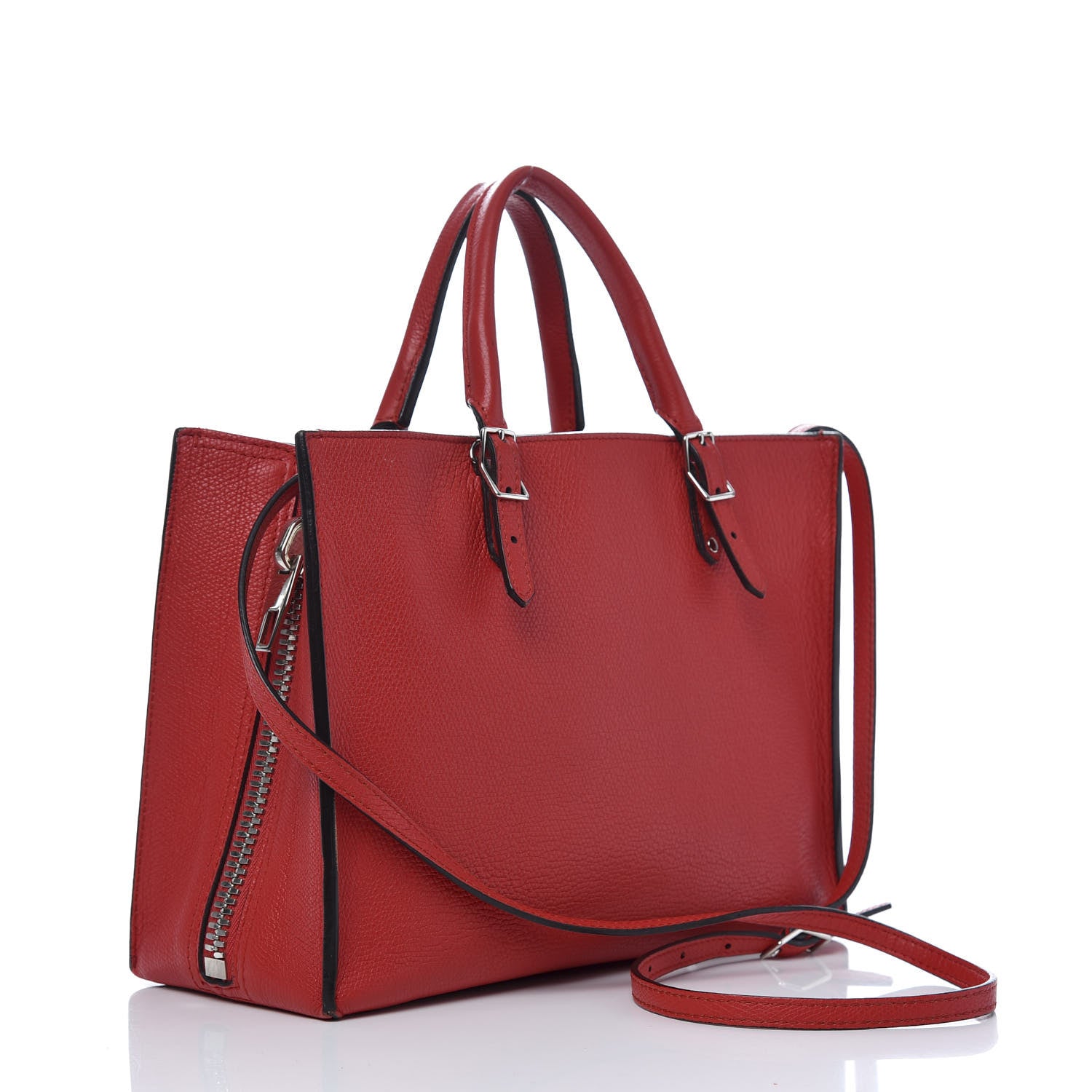Balenciaga Grained Calfskin Plate Hardware Papier A6 Zip Around Tote Rouge Houx 3 of 12