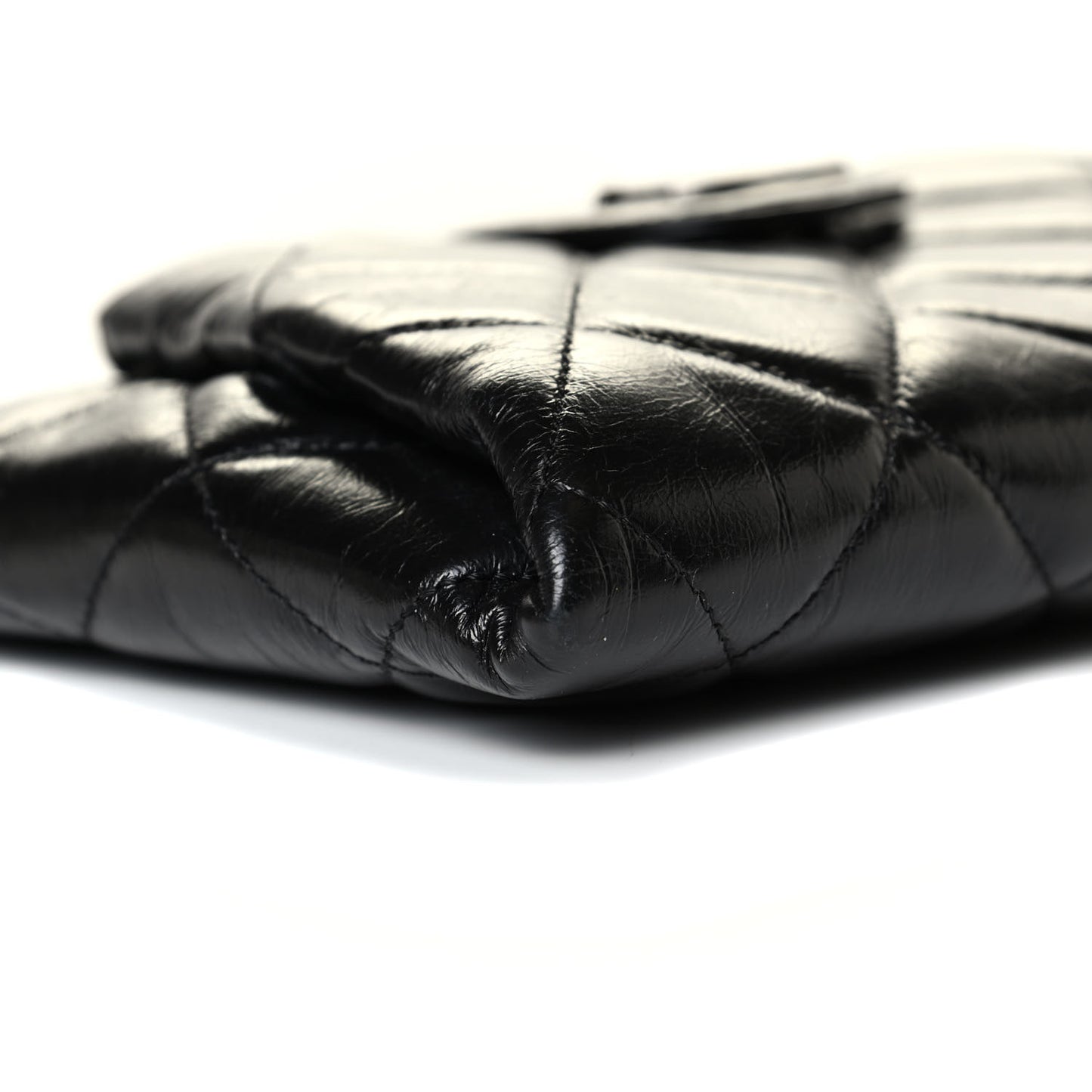 Glazed Calfskin Quilted Coco Pleats Chain Clutch Black