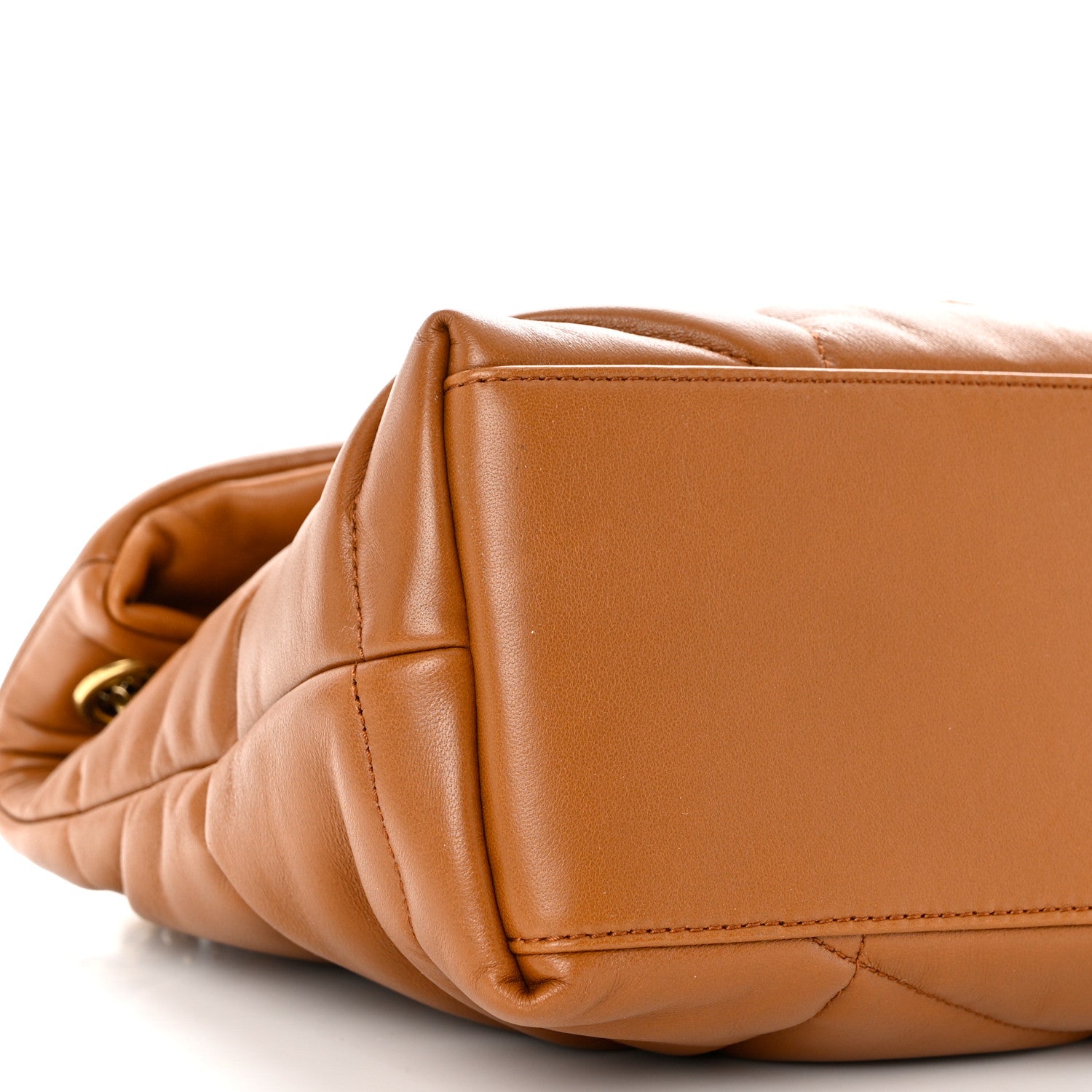 Saint Laurent Lambskin Quilted Small Loulou Puffer Monogram Chain Satchel Dark Honey 8 of 9