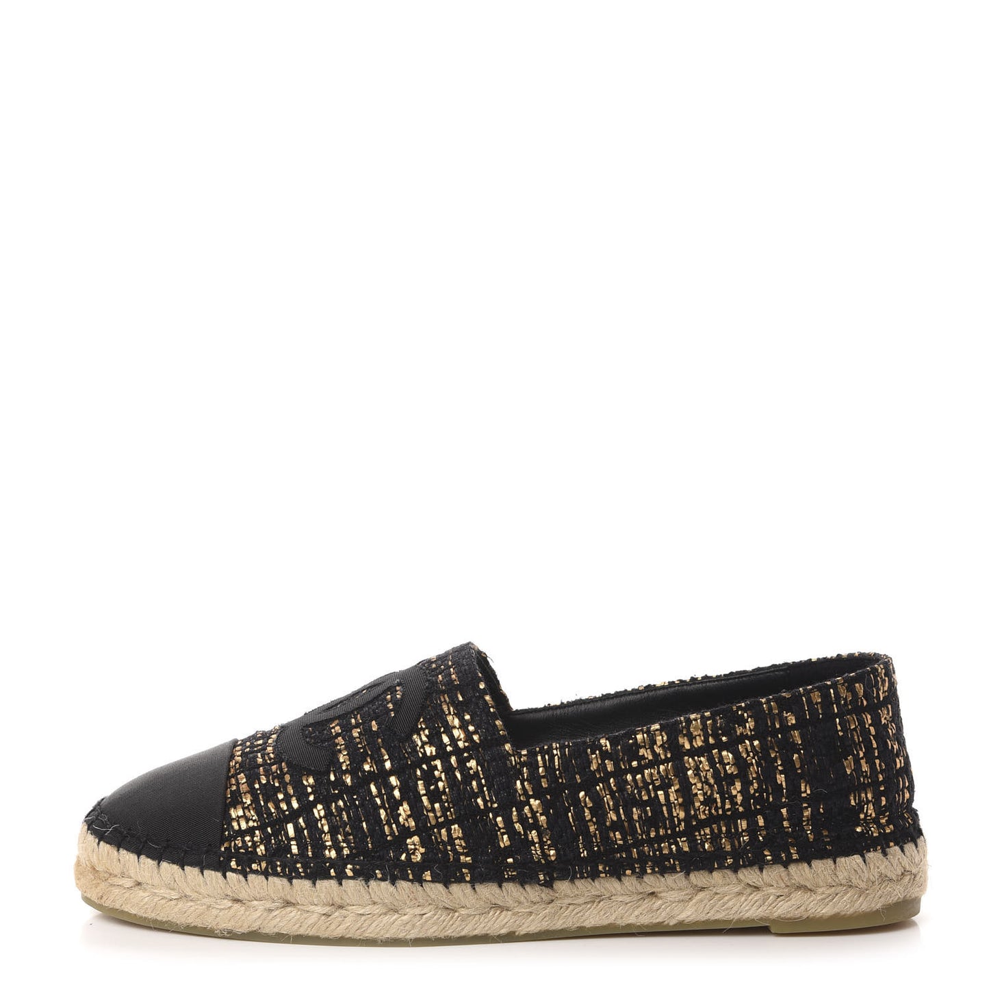 Metallic Tweed Grosgrain CC Espadrilles 40 Black Gold