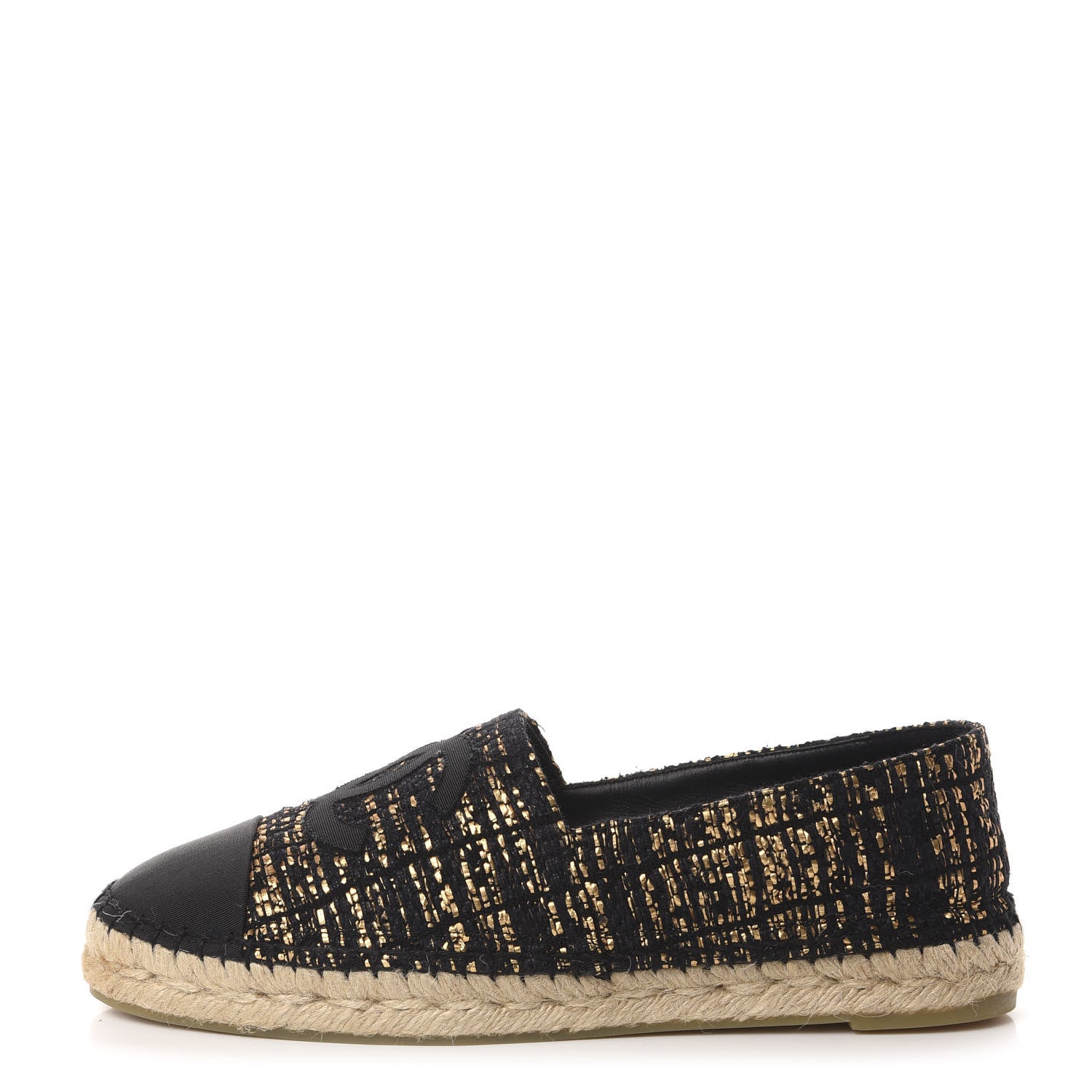 Chanel Metallic Tweed Grosgrain CC Espadrilles 40 Black Gold 1 of 12