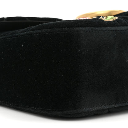 Gucci Velvet Matelasse Loved Embroidered Medium GG Marmont Shoulder Bag Black 9 of 9