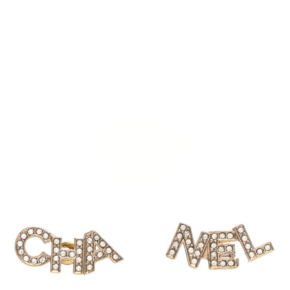 Chanel Crystal Pearl Signature Stud Earrings Gold 1 of 4
