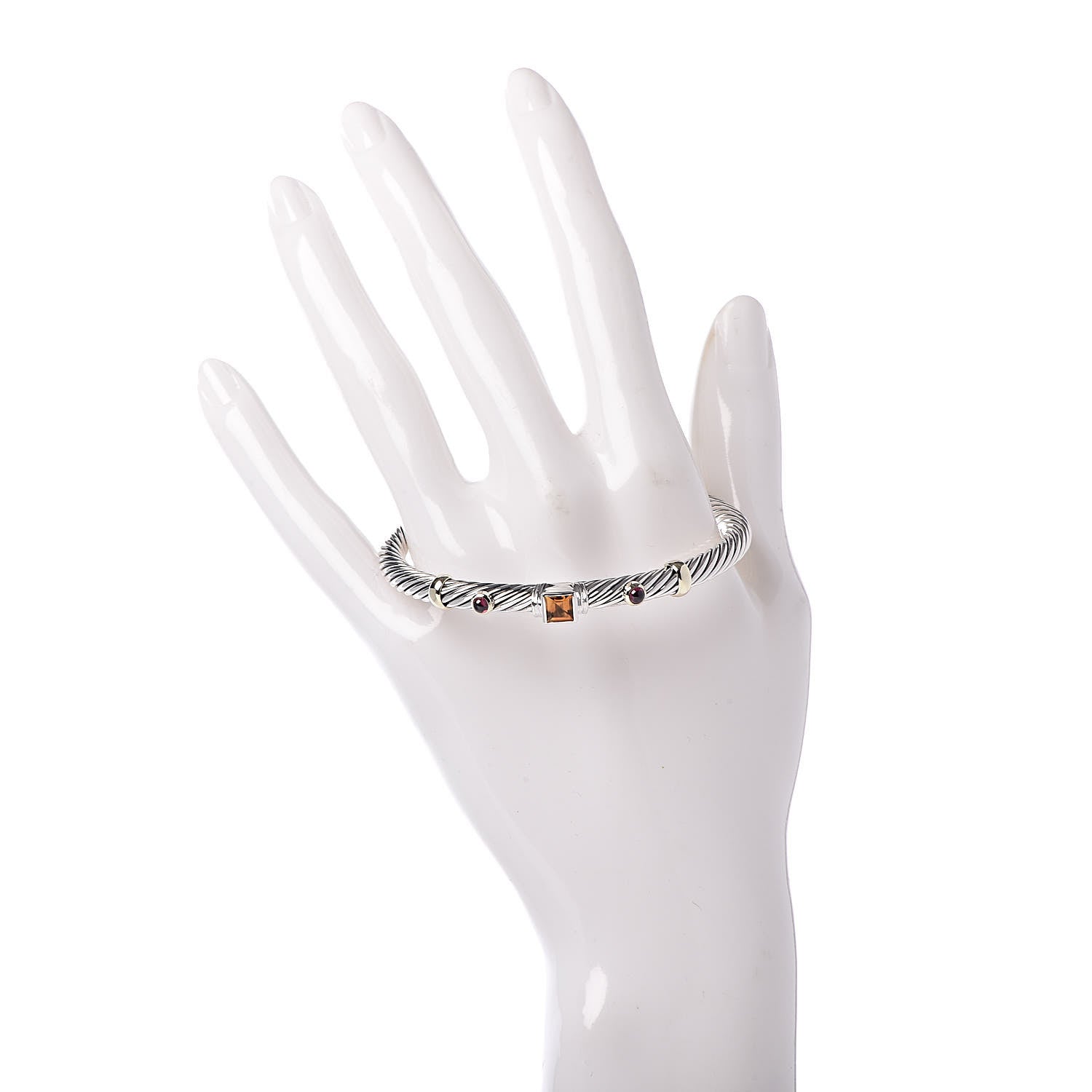 David Yurman Sterling Silver 14K Yellow Gold Citrine Rhodolite 5mm Renaissance Bracelet 2 of 5