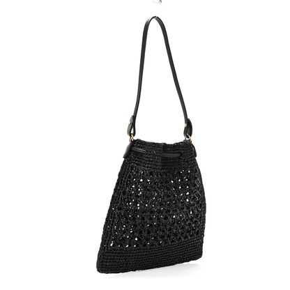 Miu Miu Raffia Crochet Drawstring Pouch Black Naturale 4 of 17