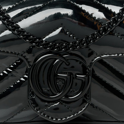 Gucci Patent Lambskin Enamel Matelasse Monochrome Super Mini GG Marmont Shoulder Bag Black 8 of 10