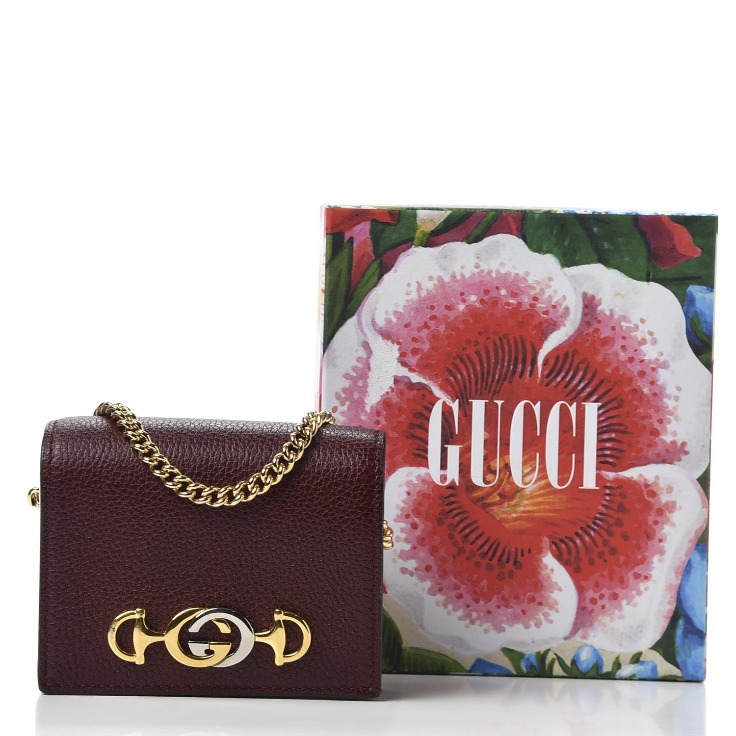 Gucci Grainy Calfskin Zumi Chain Card Case Wallet Vintage Bordeaux 9 of 9