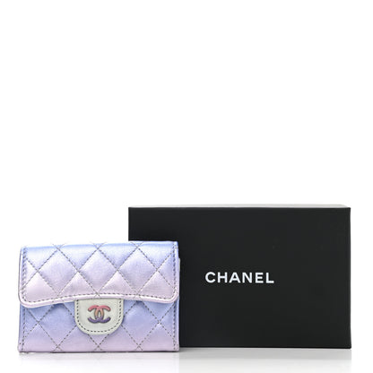 Chanel Gradient Metallic Calfskin Quilted Flap Card Holder Wallet Silver Blue Yellow Purple 9 of 9
