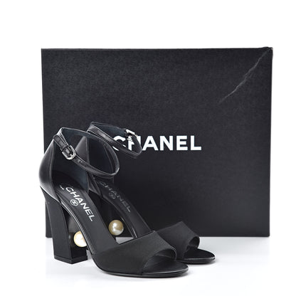 Chanel Lambskin Grosgrain Open Toe Pearl Sandal Heels 36 Black 12 of 12