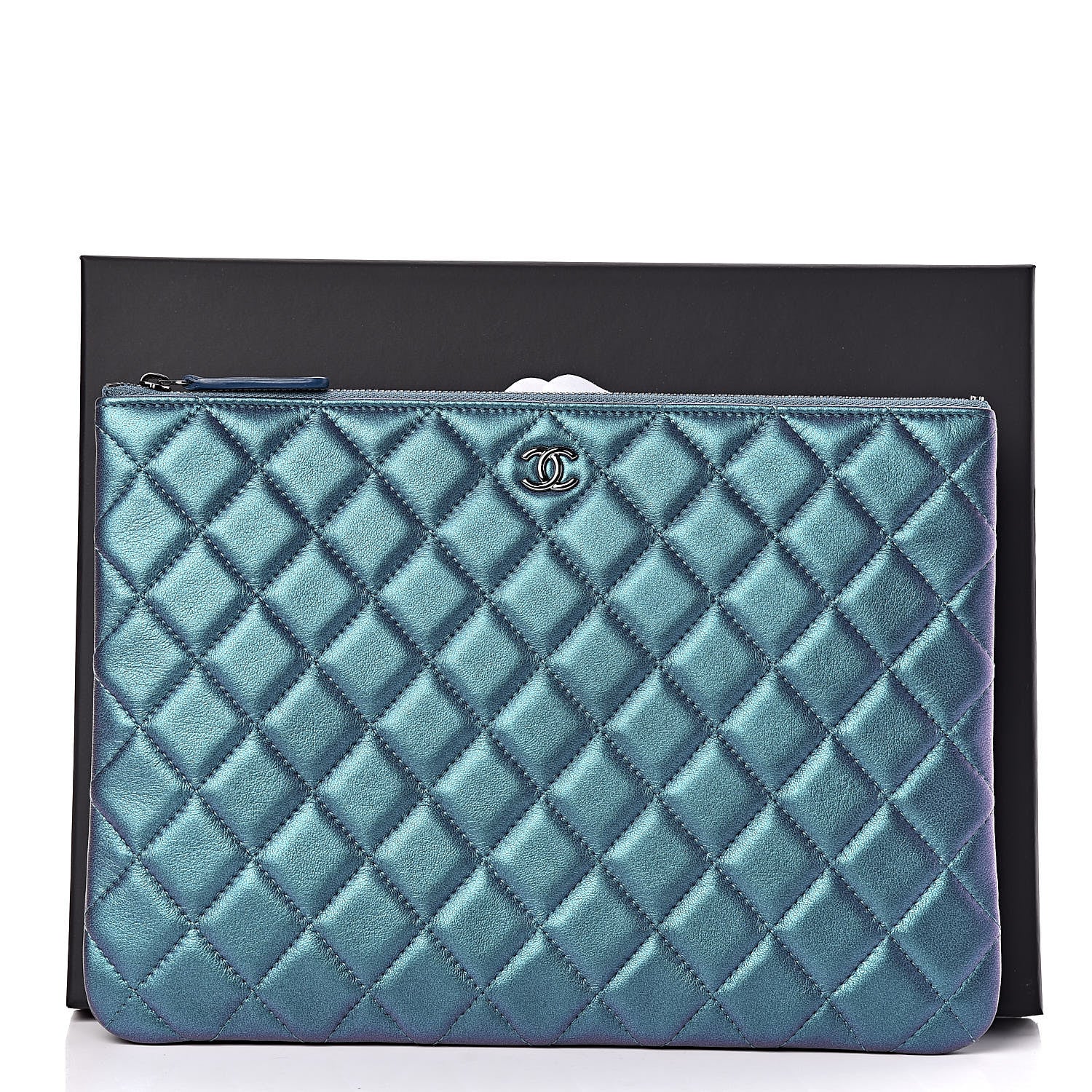 Chanel Iridescent Lambskin Quilted Medium Cosmetic Case Turquoise 8 of 8