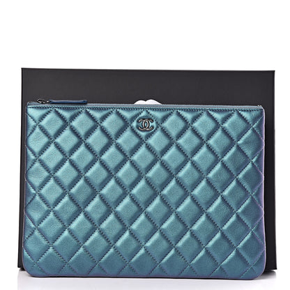 Chanel Iridescent Lambskin Quilted Medium Cosmetic Case Turquoise 8 of 8