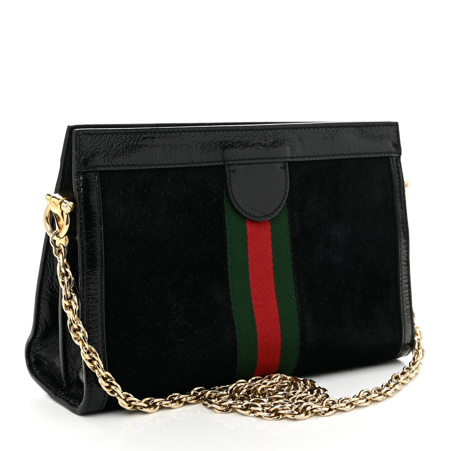 Suede Patent GG Web Small Ophidia Chain Shoulder Bag Black