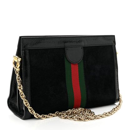 Gucci Suede Patent GG Web Small Ophidia Chain Shoulder Bag Black 3 of 10