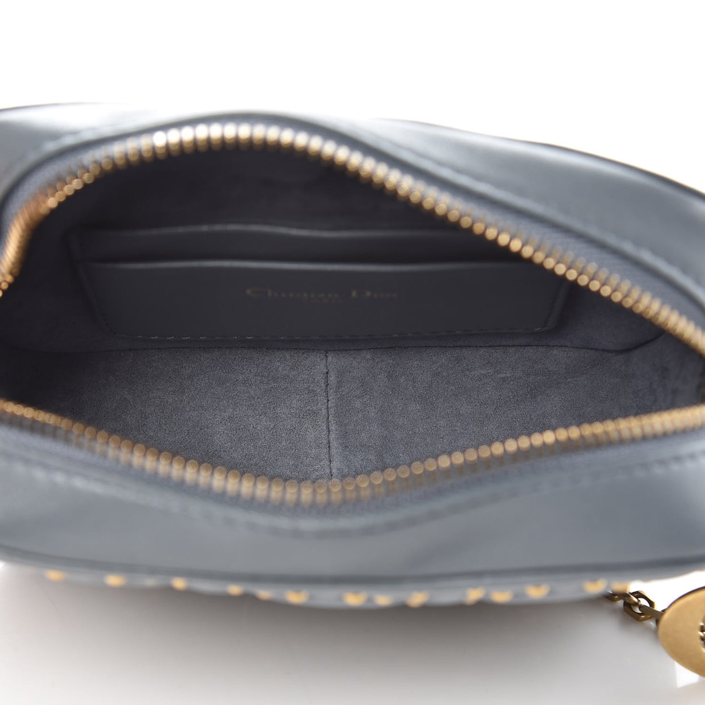 Lambskin Cannage Studded Lady Dior Camera Case Pouch Blue Grey