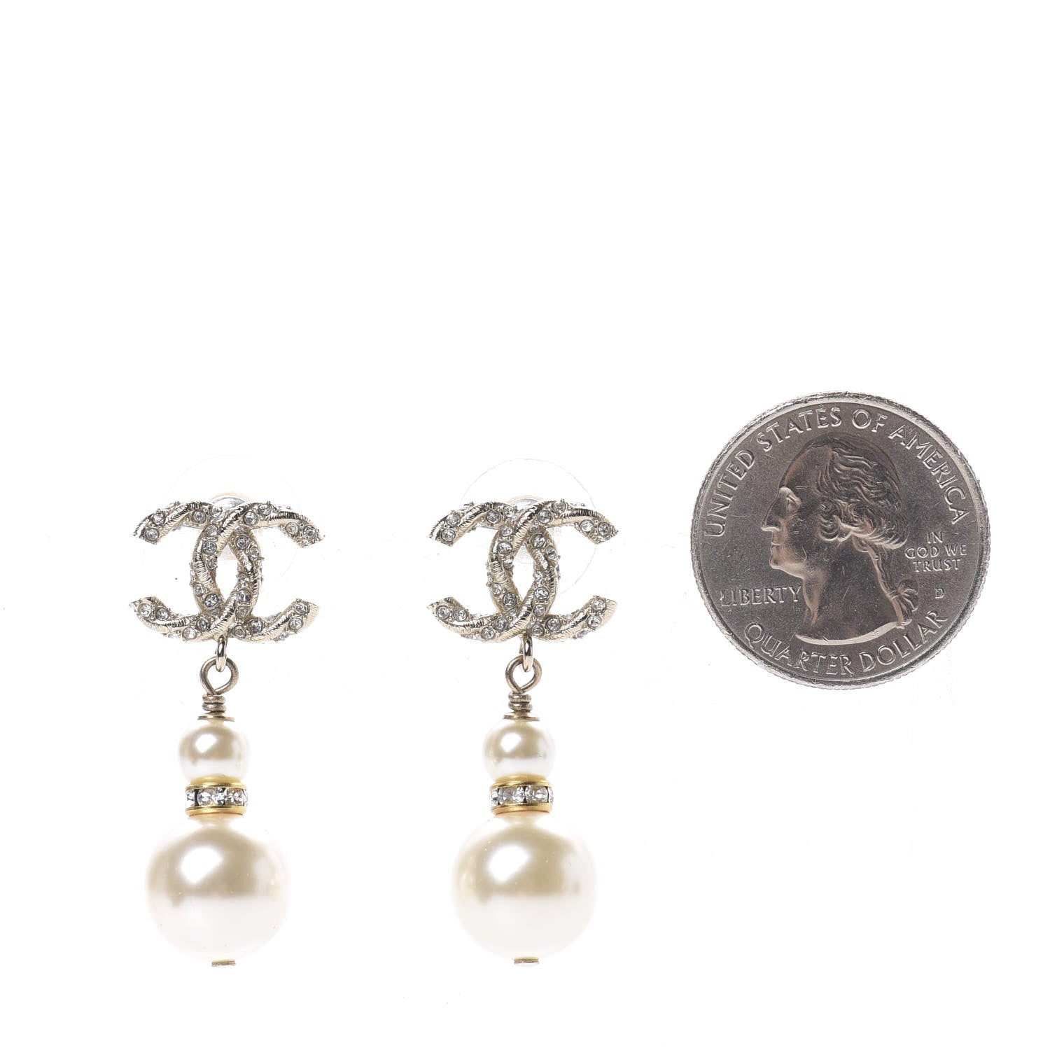 Chanel Pearl Crystal Twisted CC Drop Earrings Gold 2 of 5
