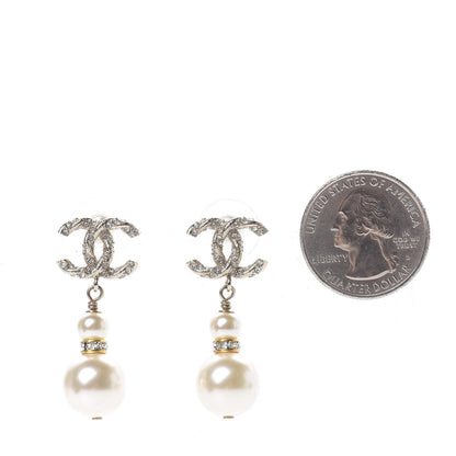 Chanel Pearl Crystal Twisted CC Drop Earrings Gold 2 of 5