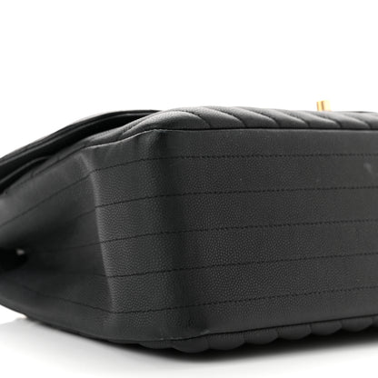 Chanel Caviar Chevron Quilted Jumbo Double Flap Black 9 of 11