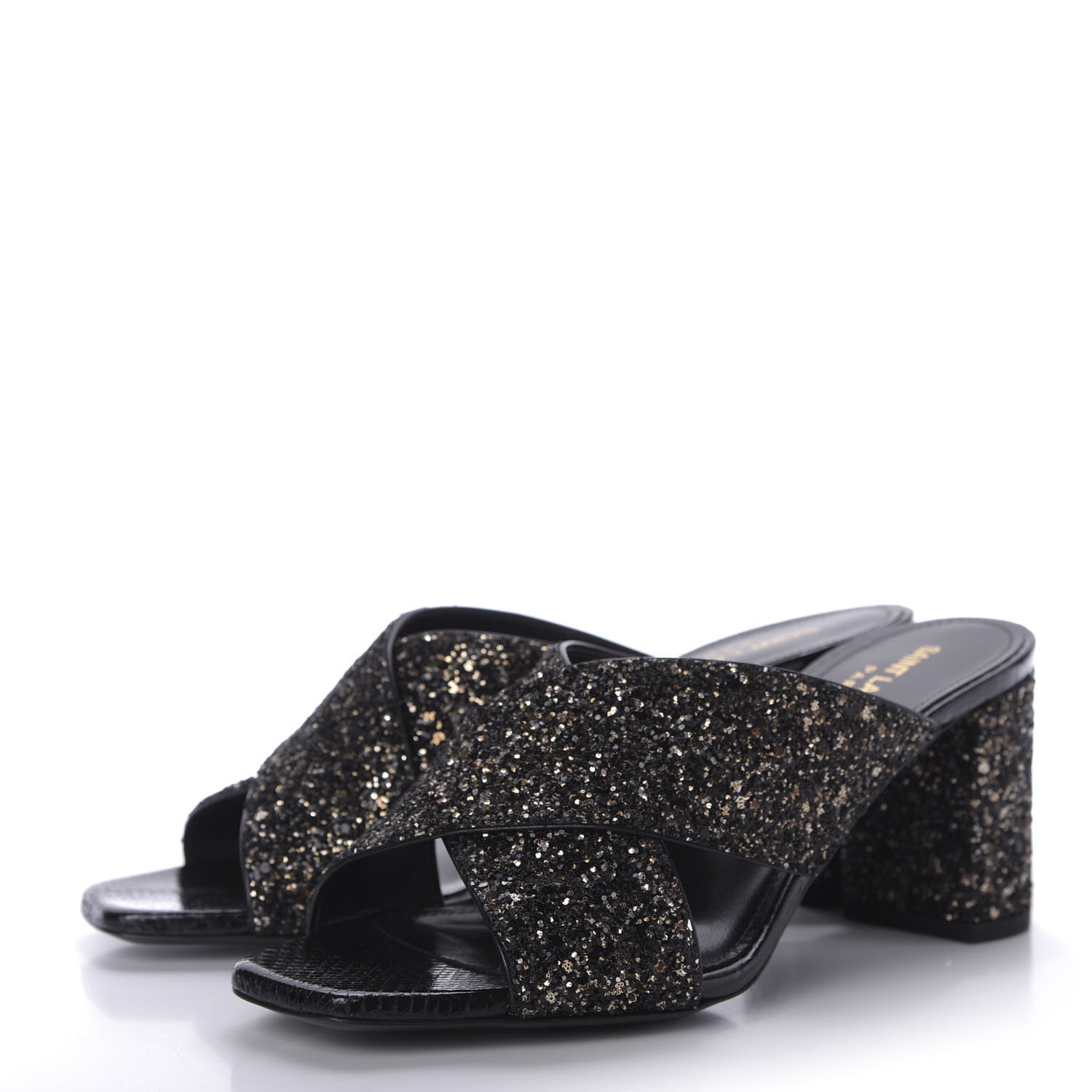 Saint Laurent Glitter LouLou 70 Mule Sandals 37 Black Gold 3 of 10
