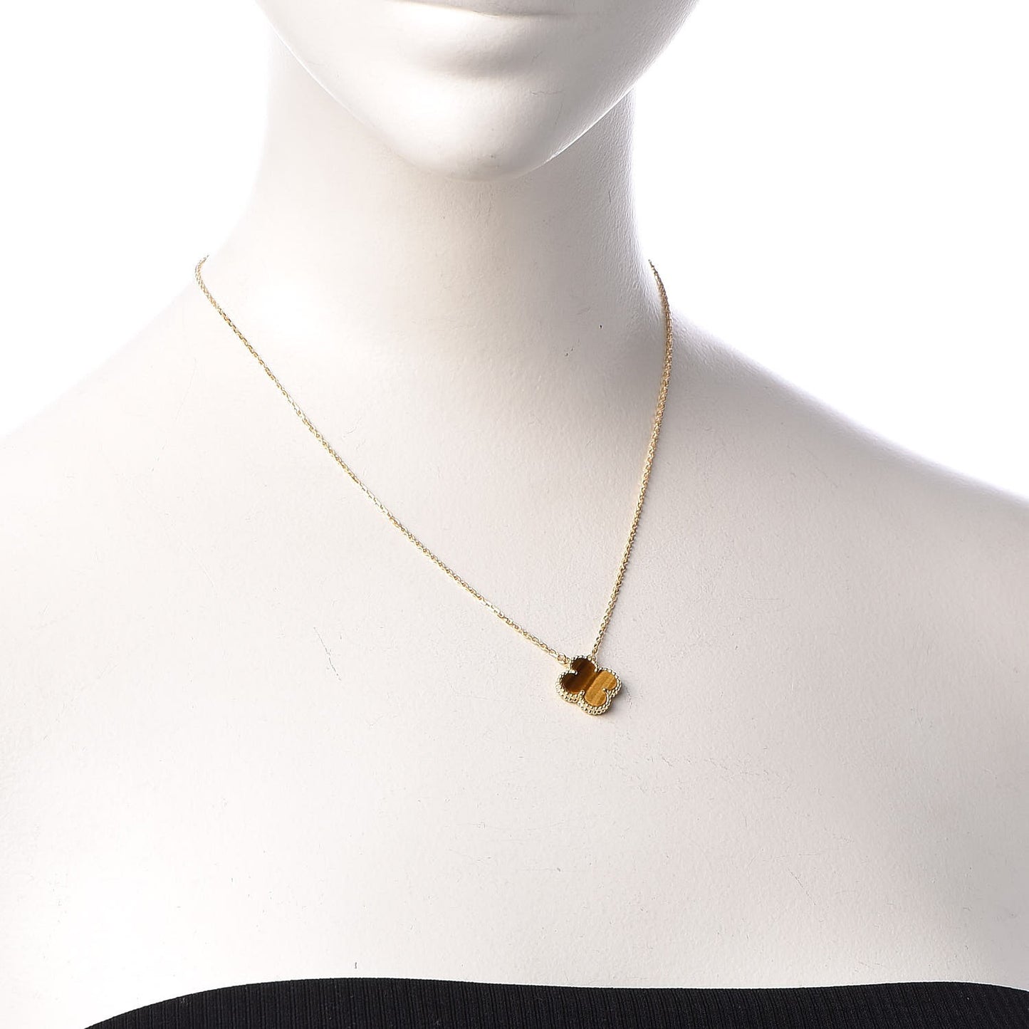 18K Yellow Gold Tiger Eye Vintage Alhambra Pendant Necklace