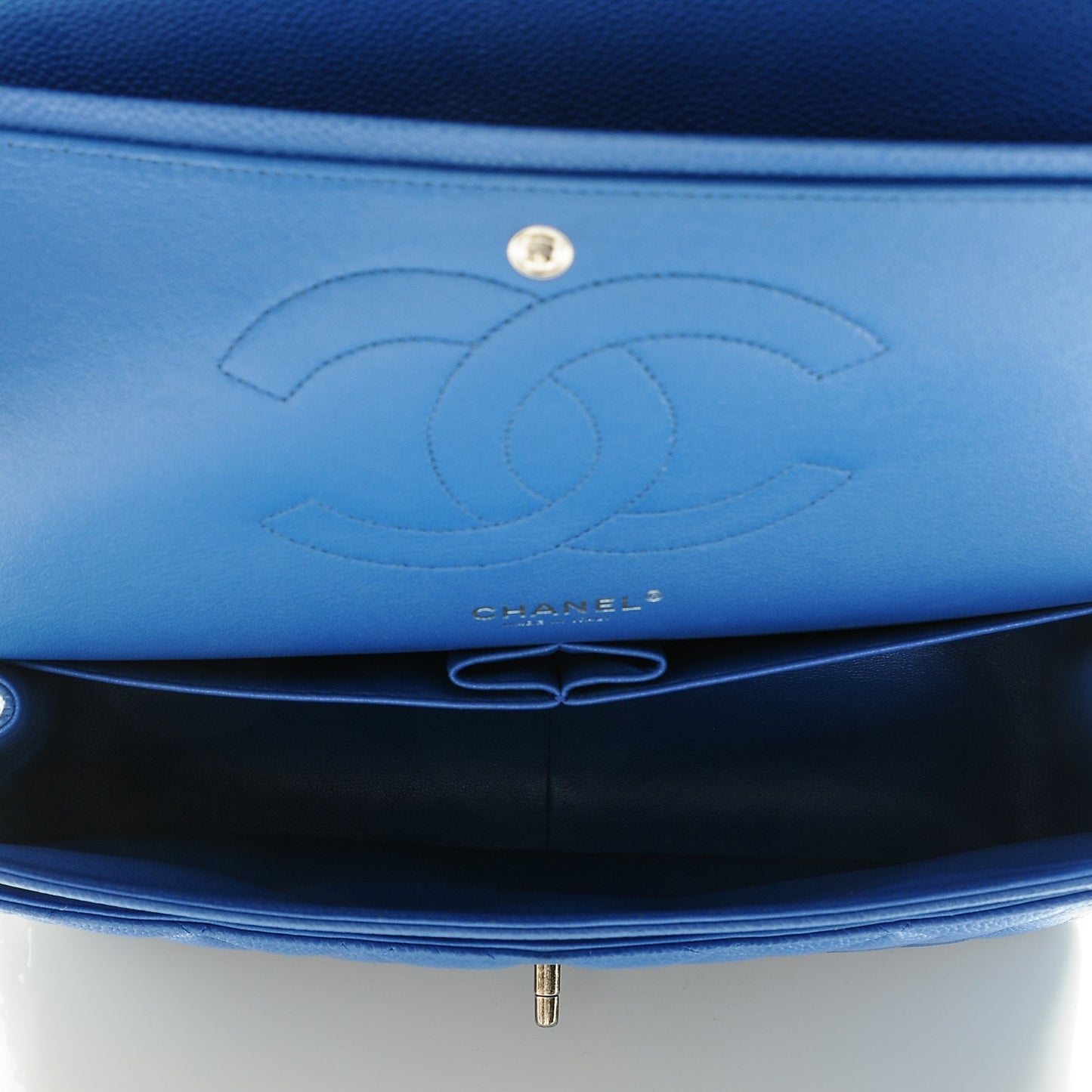 Caviar Quilted Jumbo Double Flap Blue
