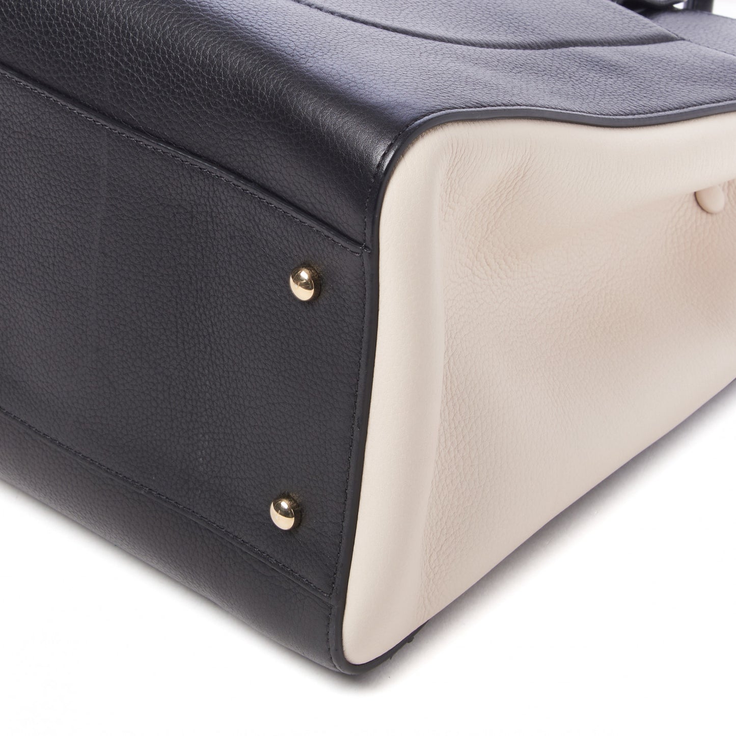 Grained Calfskin Medium Bi-Color Neo Executive Shopper Tote Black Beige