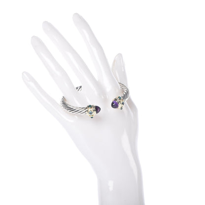 David Yurman Sterling Silver 14K Yellow Gold Amethyst Emerald Topaz 7mm Cable Renaissance Bracelet 2 of 3