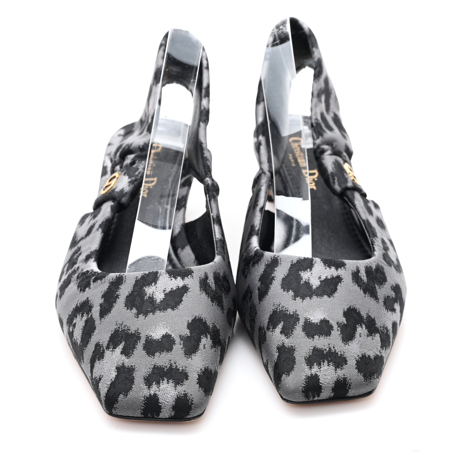 Christian Dior Shiny Nylon Leopard Print Mizza Slingback Pumps 40