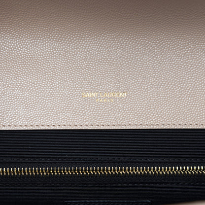 Saint Laurent Grain De Poudre Mixed Matelasse Large Triquilt Monogram Satchel Dark Beige 8 of 11