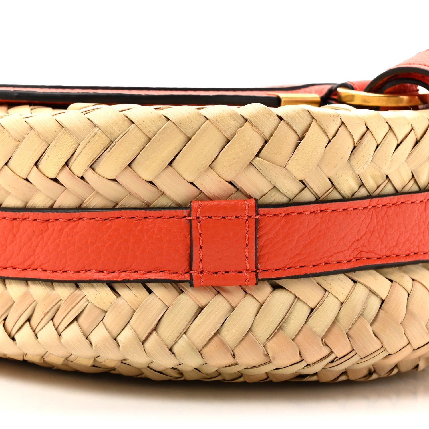 Chloe Grained Calfskin Palm Woven Small Marcie Basket Saddle Rusted Orange 9 of 10