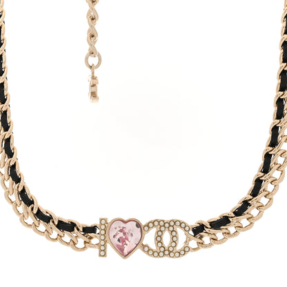 Chanel Metal Lambskin Crystal I Hear CC Choker Necklace Gold Black 1 of 5