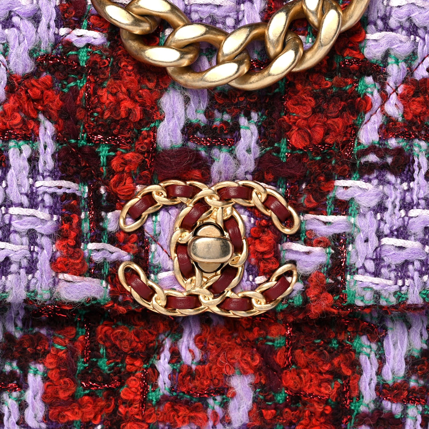 Chanel Tweed Quilted Medium Chanel 19 Flap Red Purple Green 7 of 11