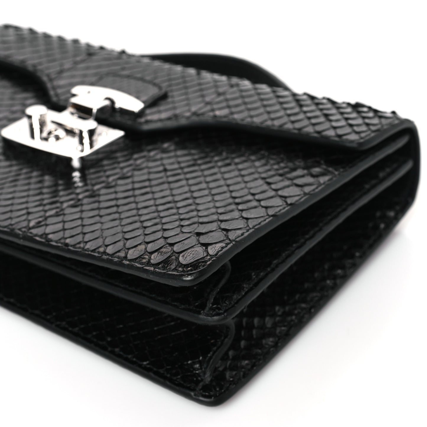 Snakeskin Small Lady Lock Briefcase Clutch Black