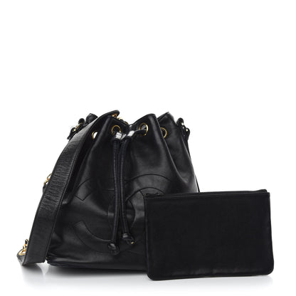 Chanel Lambskin CC Stitched Drawstring Bucket Bag Black 1 of 12