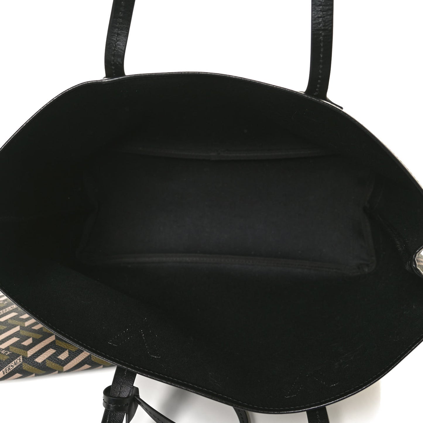 Canvas Calfskin Monogram La Greca Medusa Tote Black Khaki