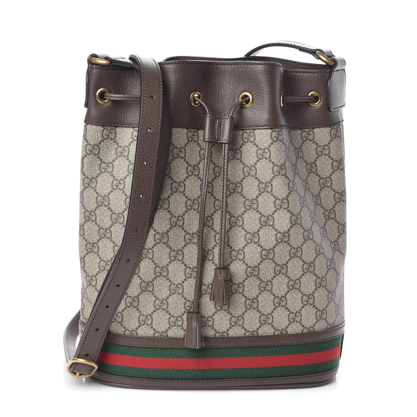 GG Supreme Monogram Web Ophidia Bucket Bag Brown