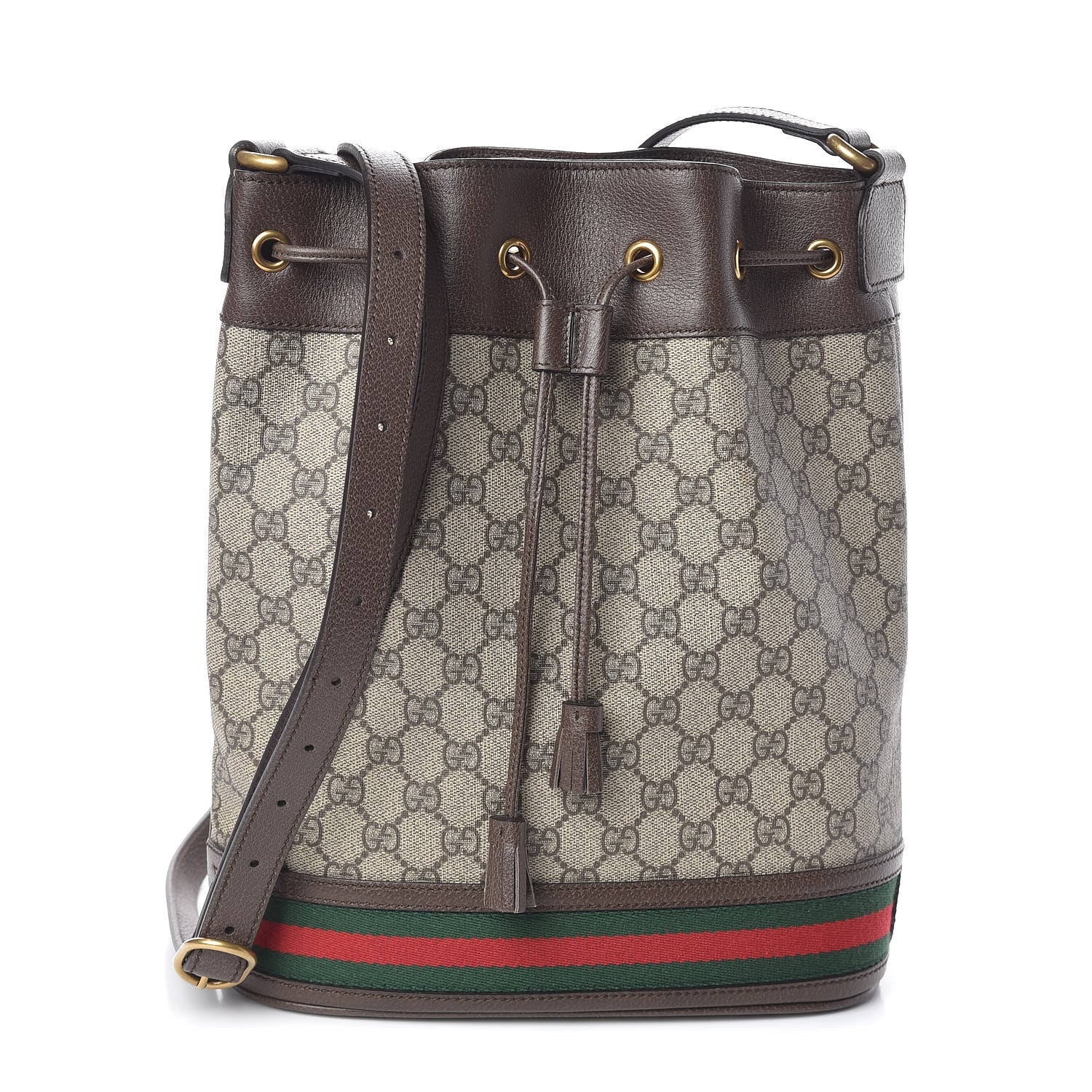 Gucci GG Supreme Monogram Web Ophidia Bucket Bag Brown 1 of 11